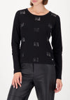Monari Rhinestone Pattern Long Sleeve Top, Black