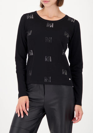 Monari Rhinestone Pattern Long Sleeve Top, Black