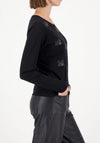 Monari Rhinestone Pattern Long Sleeve Top, Black