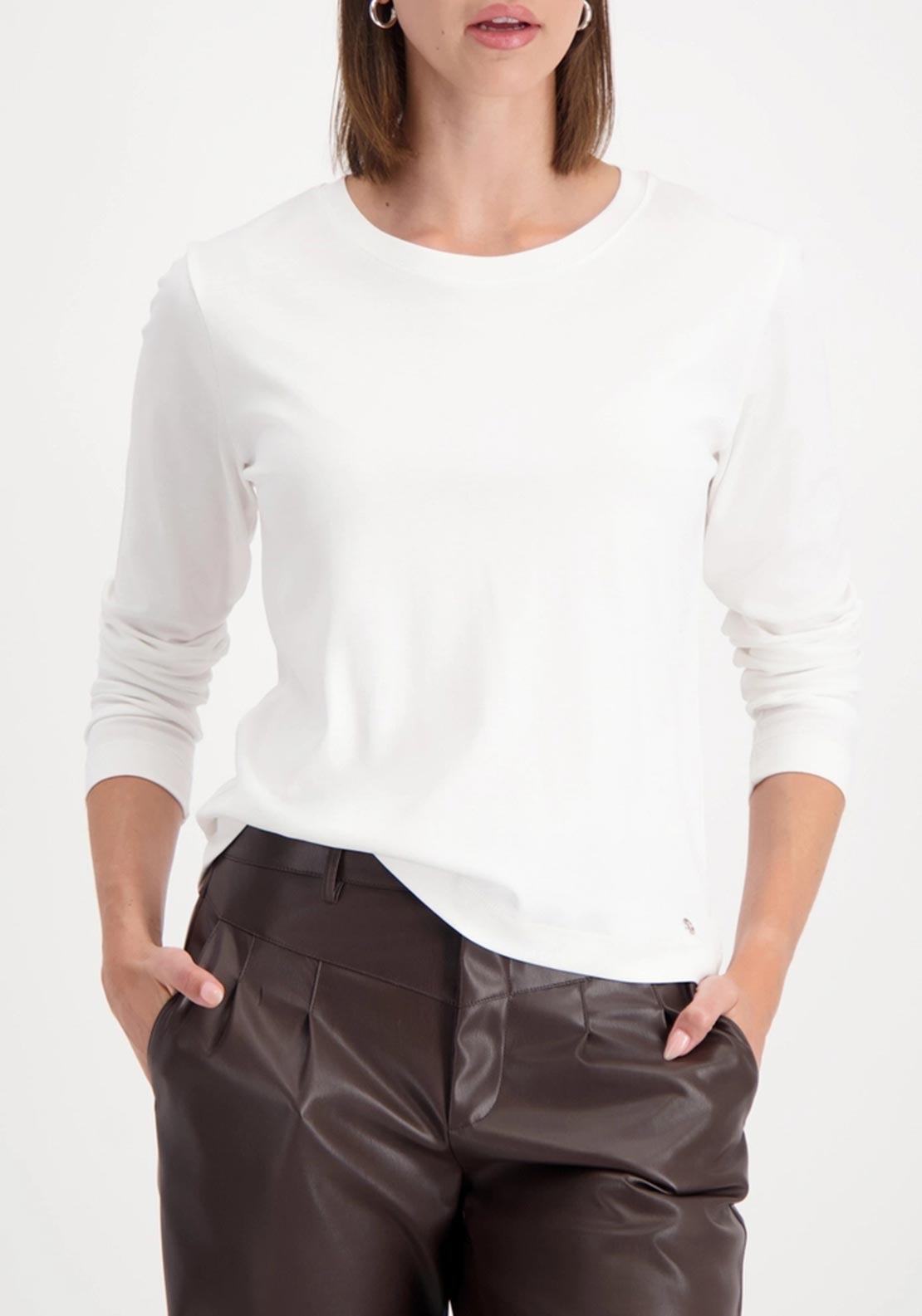 Monari Basic Round Neck Long Sleeve Top, White
