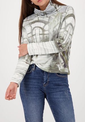 Monari Roll Neck Gallery Print Top, Green