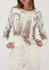 Monari Rhinestone Gallery Print Top, Beige