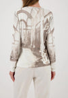 Monari Rhinestone Gallery Print Top, Beige