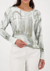 Monari Long Sleeve Gallery Print Top, Green