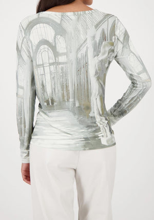 Monari Long Sleeve Gallery Print Top, Green