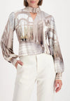 Monari Gallery Print High Neck Top, Beige