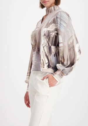 Monari Gallery Print High Neck Top, Beige