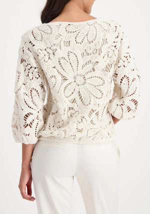 Monari Connelly Pattern Crochet Sweater ,Cream