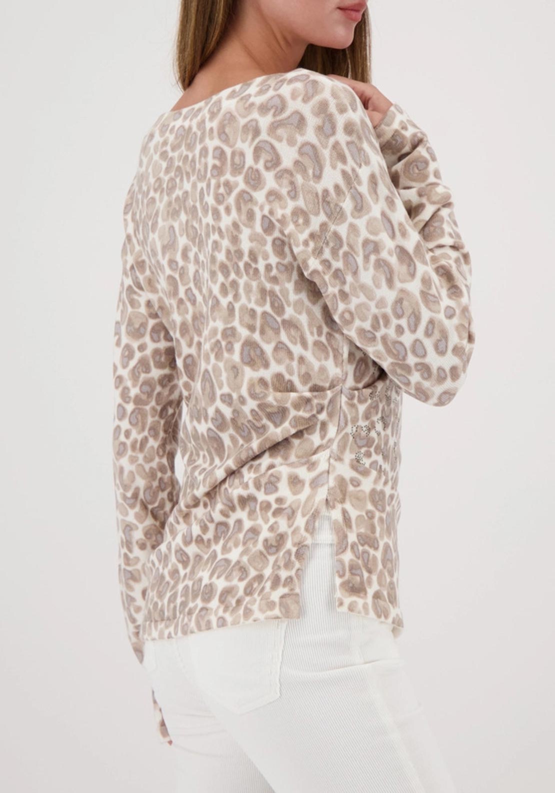 Monari Rhinestone Embellished Leopard Print Sweater, Champagne