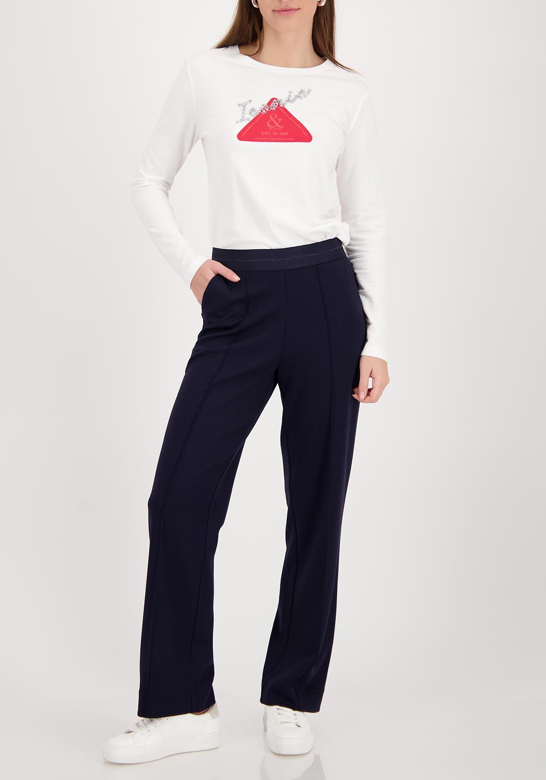 Monari Trousers with Glitter Stripe Wasitband, Navy - McElhinneys