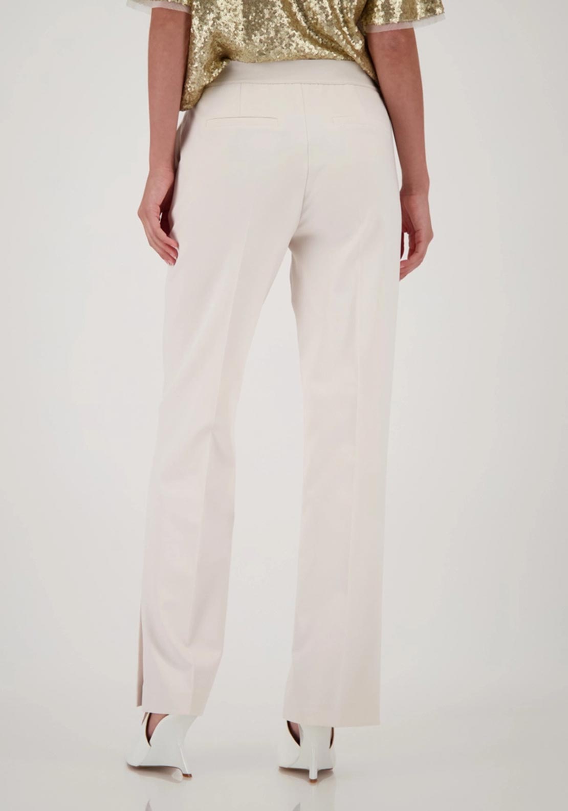 Monari Straight Leg Side Slit Trousers, Cream