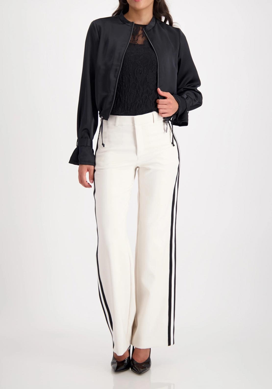 Monari Side Stripe Straight Leg Trousers, Cream