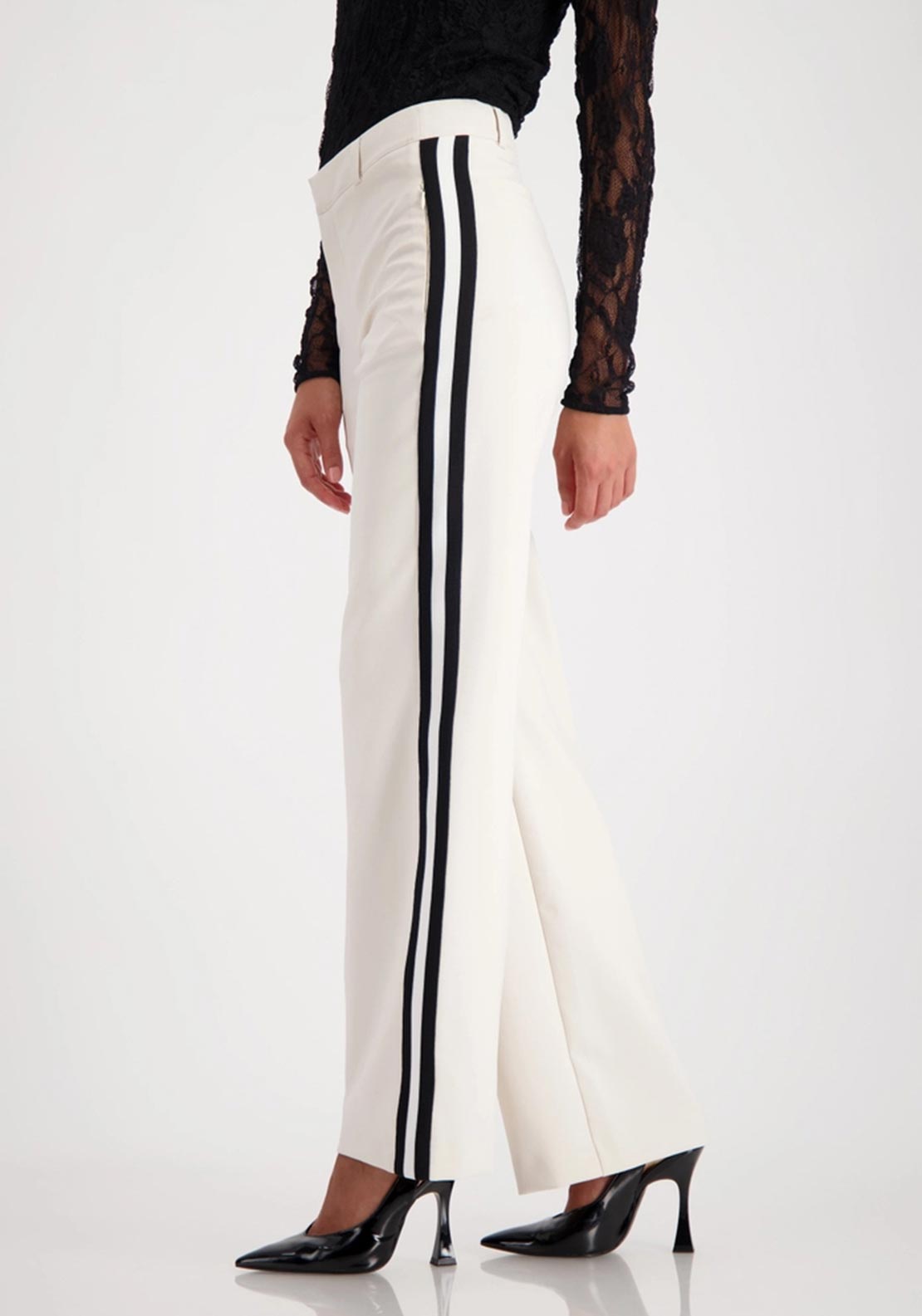 Monari Side Stripe Straight Leg Trousers, Cream