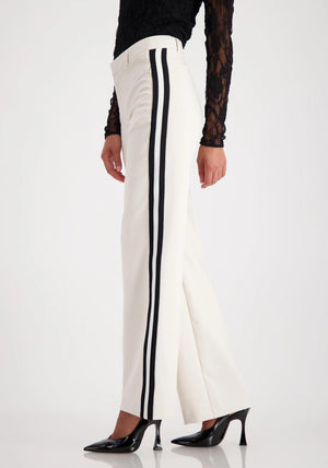 Monari Side Stripe Straight Leg Trousers, Cream