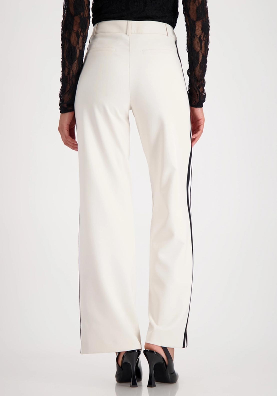 Monari Side Stripe Straight Leg Trousers, Cream