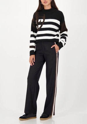 Monari Straight-Leg Side Stripe Trousers, Black