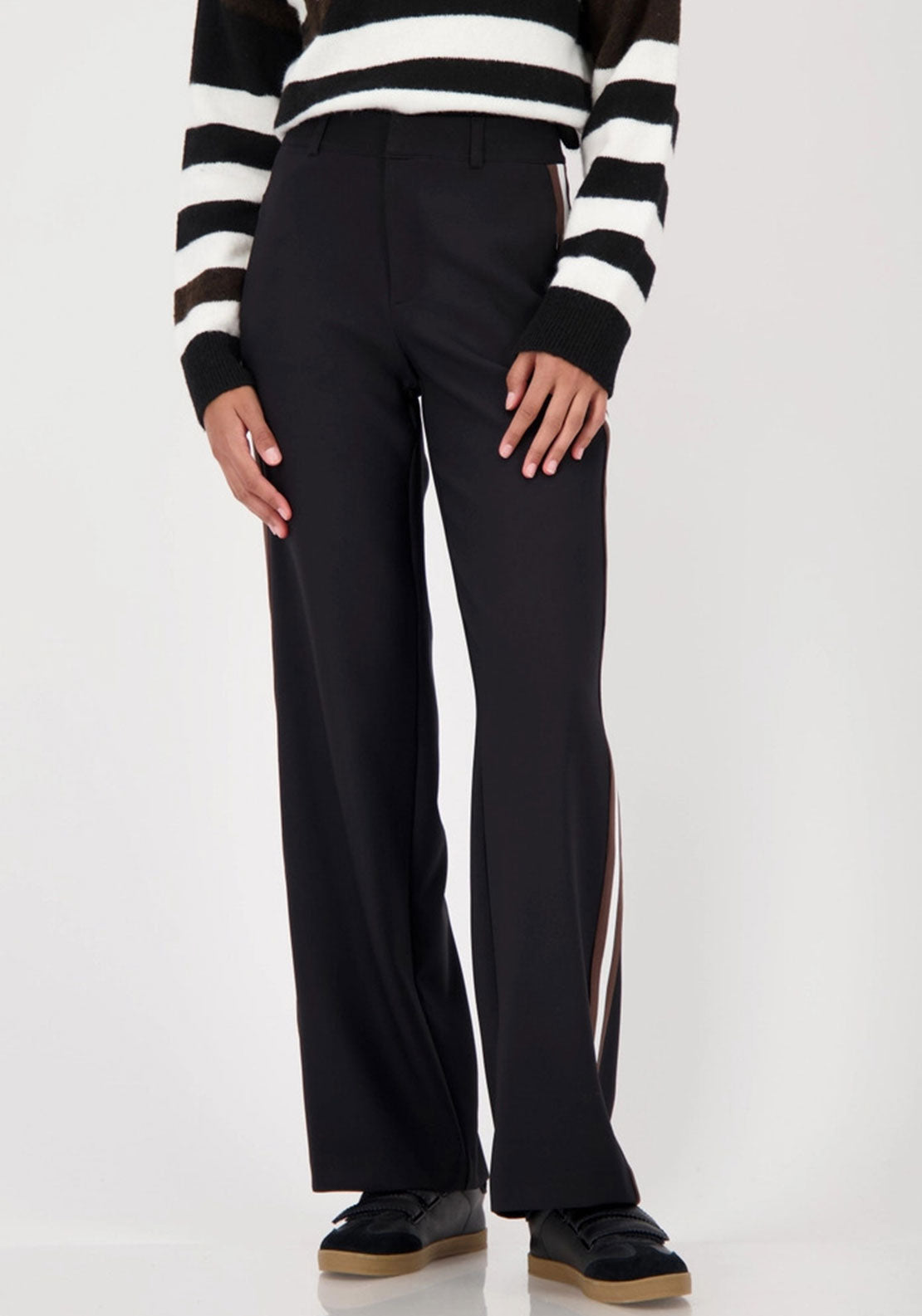 Monari Straight-Leg Side Stripe Trousers, Black