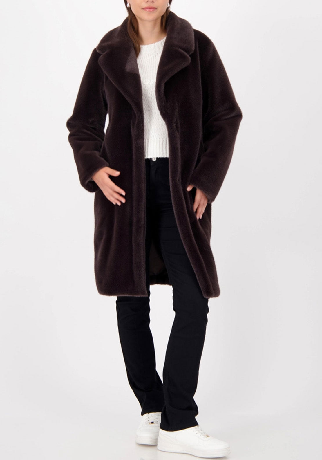 Monari Faux Fur Fluffy Texture Coat, Brown