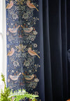 Morris & Co Strawberry Thief Embroidery Lined Pencil Pleat Curtains, Indigo Blue