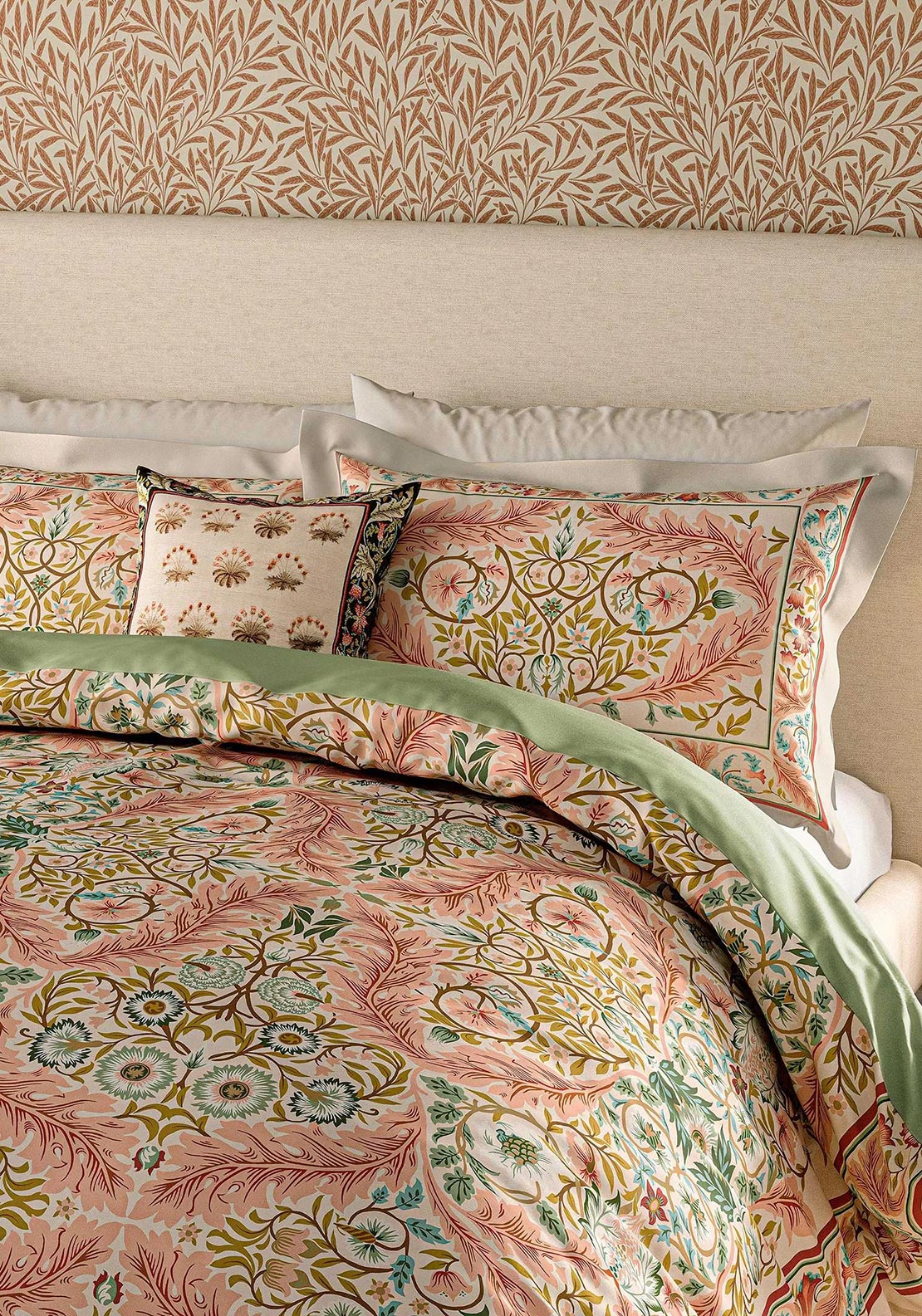Morris & Co Earthly Paradise Duvet Cover Set, Pink & Green