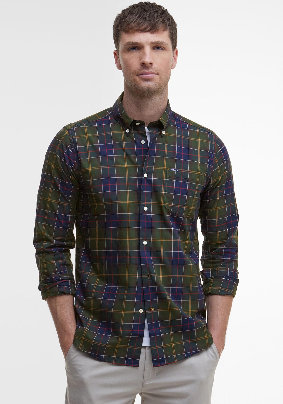Barbour Men’s Wethram Tartan Tailored Shirt, Dark Green Multi
