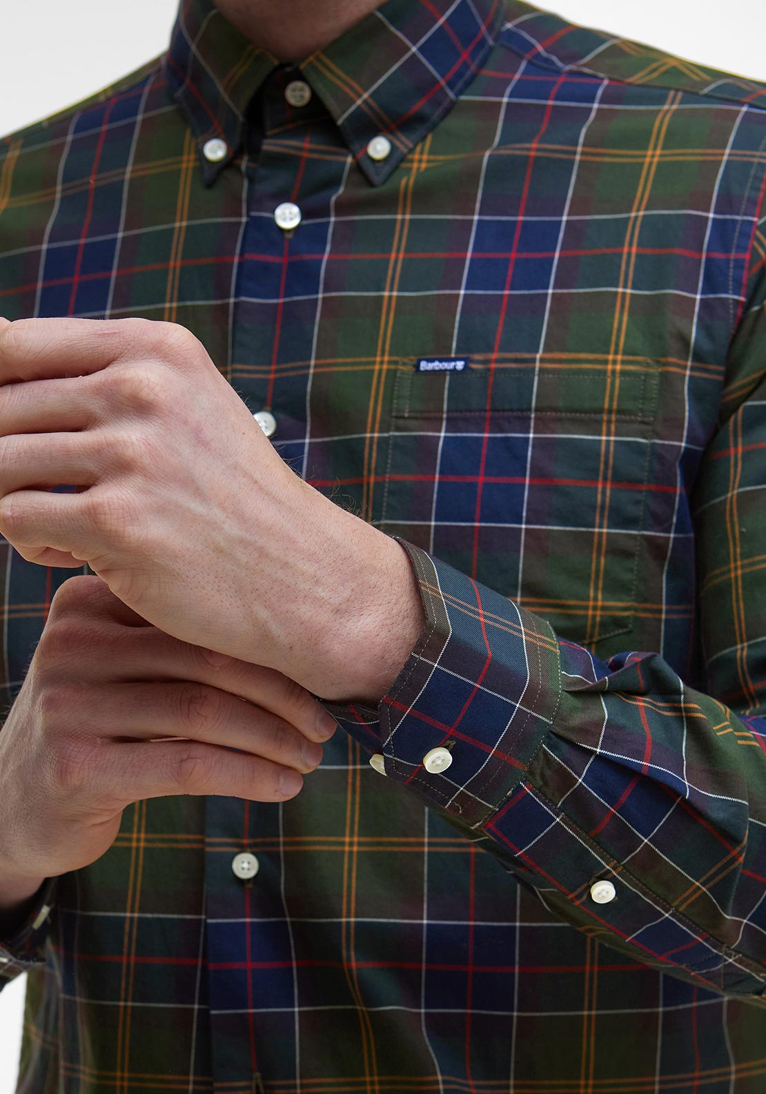 Barbour Men’s Wethram Tartan Tailored Shirt, Dark Green Multi
