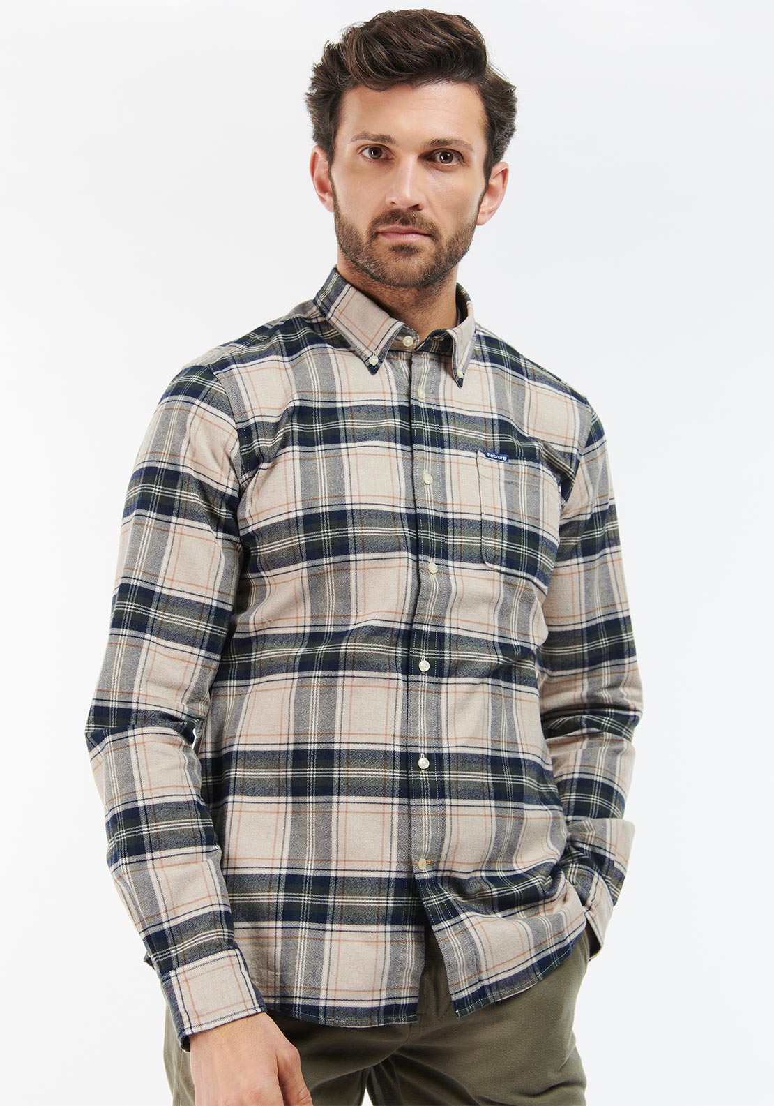 Barbour Men’s Betsom Check Tailored Shirt, Beige Multi