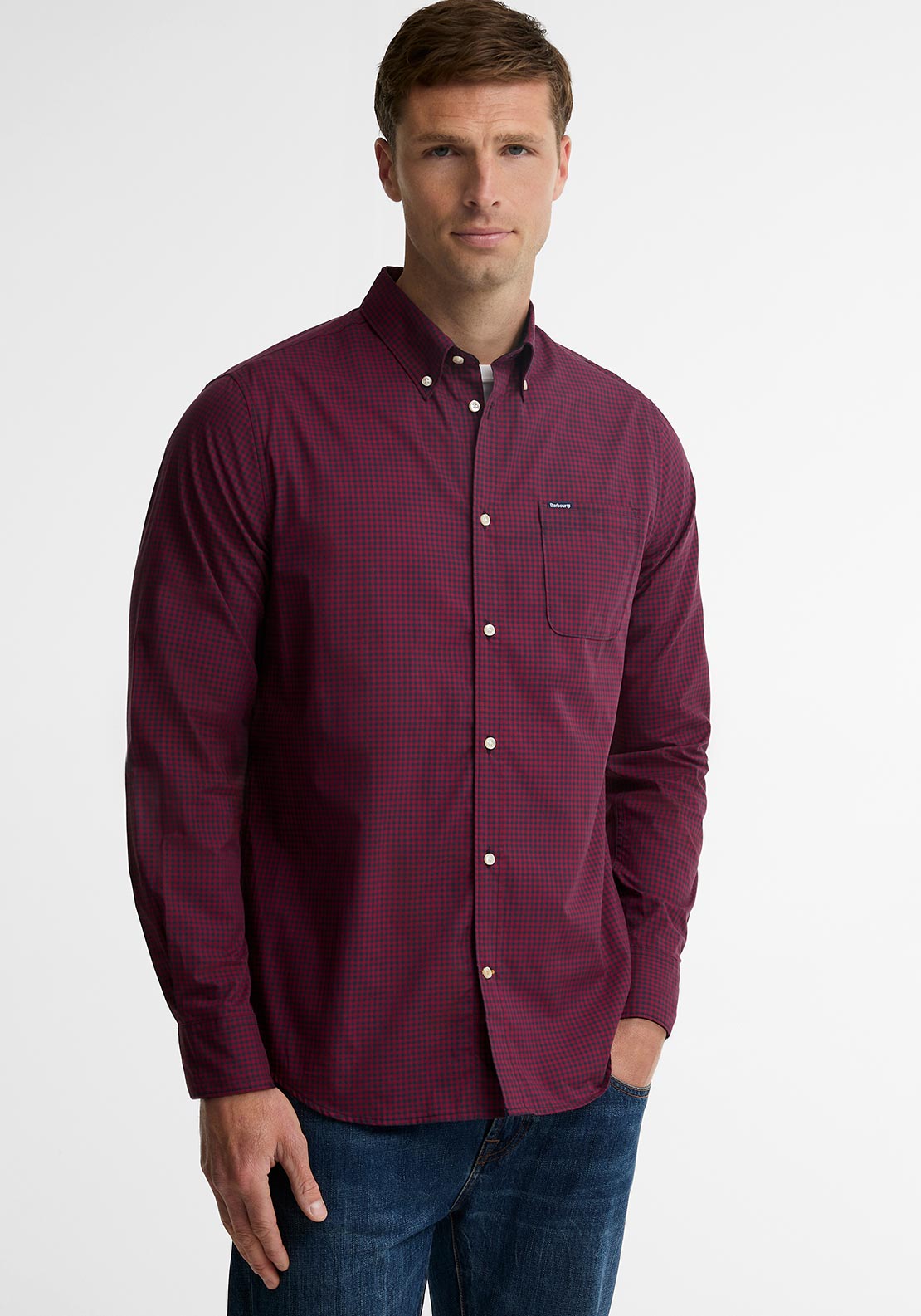 Barbour Men’s Harbourwall Gingham Tailored Shirt, Red & Navy