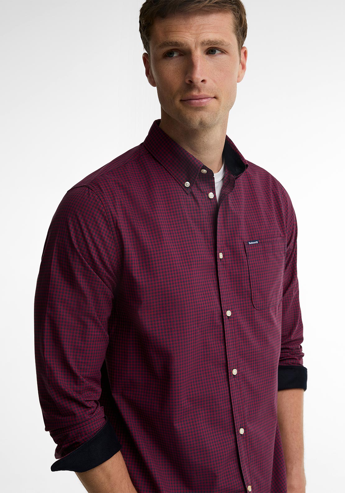 Barbour Men’s Harbourwall Gingham Tailored Shirt, Red & Navy