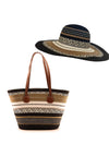 Malissa J Boho Woven Straw Large Tote Bag and Hat, Beige Multi