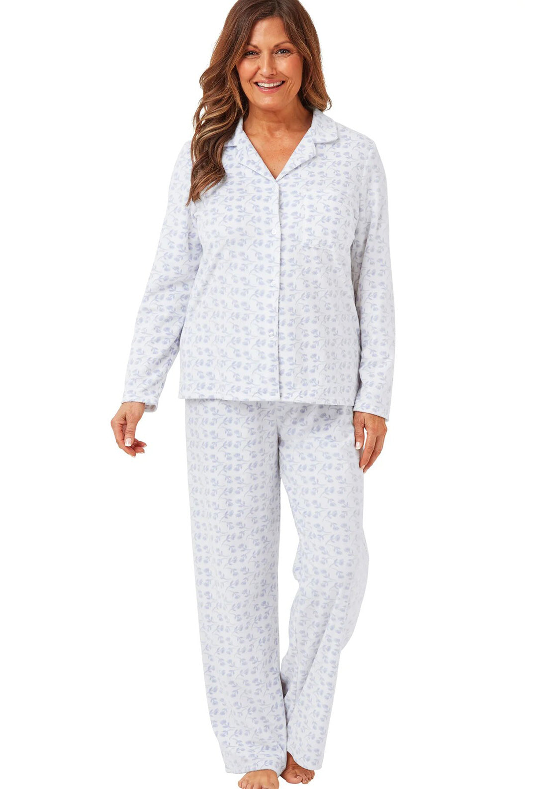 Marlon Floral Fleece Button Up Pyjama Set, Blue
