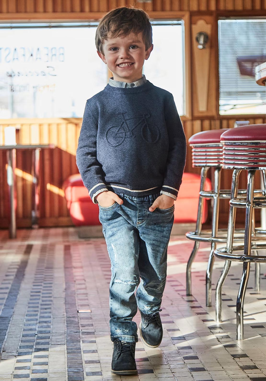 Mayoral Mini Boy Ripped Denim Jean, Blue