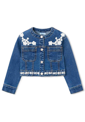 Mayoral Mini Girl Floral Denim Jacket, Blue
