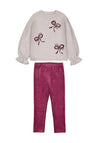 Mayoral Mini Girl Sequin Bow Sweater and Legging Set, Beige