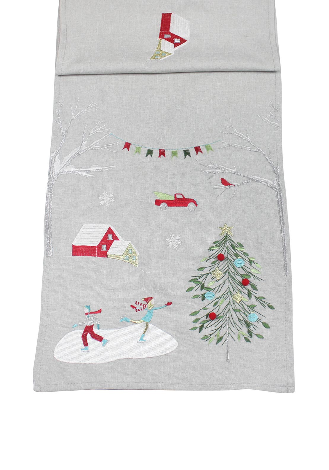 Peggy Wilkins Merry Skaters Table Runner, Grey