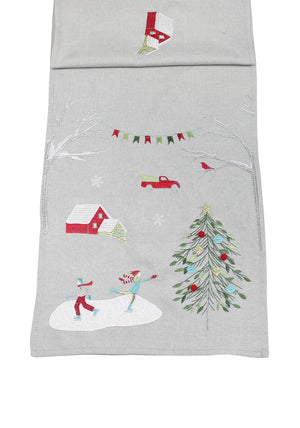 Peggy Wilkins Merry Skaters Table Runner, Grey