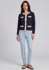 Micha Button Up with Faux Pockets Cardigan, Navy Multi