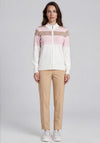 Micha Ribbed Zip Up Cardigan, White Multi