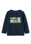 Name It Mini Boy Tractor Long Sleeve Top, Navy