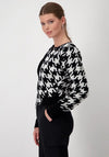 Monari Houndstooth Zipped Short Cardigan, Black & White