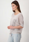 Monari Rhinestone Mesh Knit Sweater, Beige