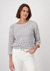 Monari Ajour Lurex Glitter Knit Sweater, Silver