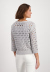 Monari Ajour Lurex Glitter Knit Sweater, Silver