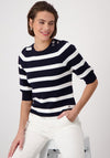 Monari Striped Button Detail Cropped Sleeve Sweater, Navy