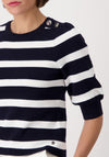 Monari Striped Button Detail Cropped Sleeve Sweater, Navy