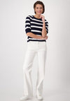 Monari Striped Button Detail Cropped Sleeve Sweater, Navy