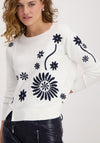 Monari Floral Knit Long Sleeve Top, Off White