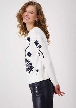 Monari Floral Knit Long Sleeve Top, Off White