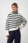 Monari Striped Polo Neck Jumper, White and Navy