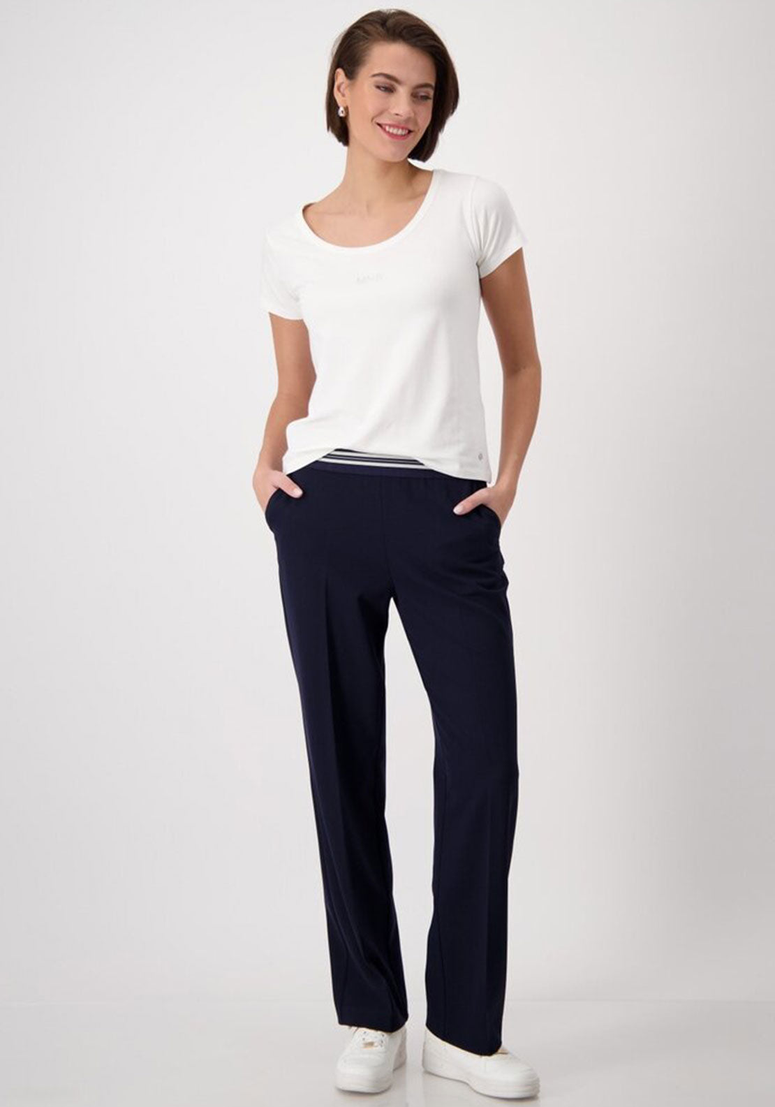 Monari Elasticated Straight Leg Trousers, Navy